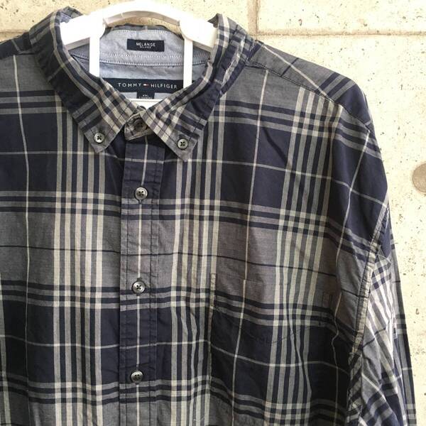 中古 アメリカ古着 TOMMY HILFIGER トミーヒルフィガー 長袖シャツ メンズ XXL 2XL 3L 紺 ネイビー ビンテージ カジュアル 送料無料