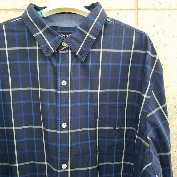 中古 アメリカ古着 CHAPS チャップス 長袖シャツ メンズ 2XL XXL 3L 青 ブルー チェック柄 ビンテージ カジュアル 送料無料