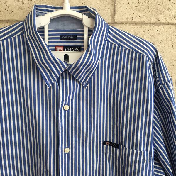 中古 アメリカ古着 CHAPS チャップス 長袖シャツ メンズ 2XL XXL 3L 青 ブルーストライプ柄 ビンテージ カジュアル 送料無料