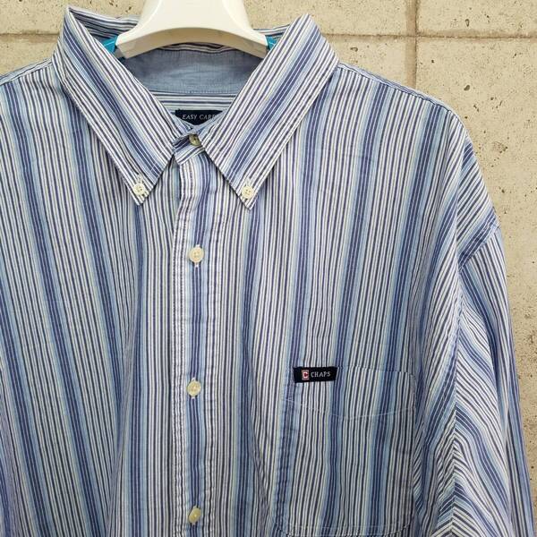 中古 アメリカ古着 CHAPS チャップス 長袖シャツ メンズ 2XL XXL 3L 青 ブルー ストライプ柄 ビンテージ カジュアル 送料無料