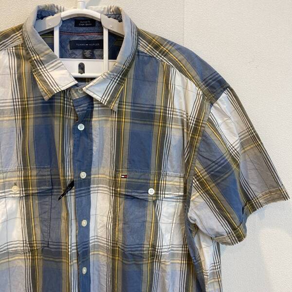 中古 アメリカ古着 TOMMY HILFIGER トミー ヒルフィガー XXLサイズ 3L 2XL 紺 ダークブルー チェック柄 ビンテージ カジュアル 送料無料