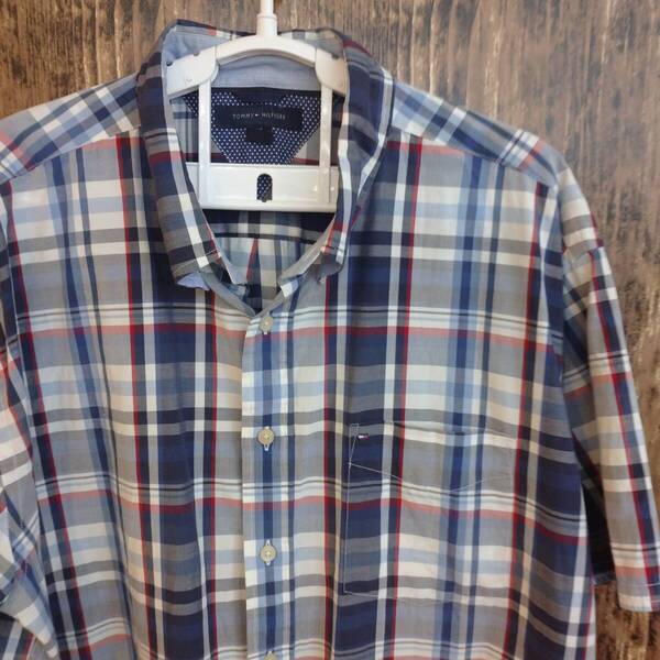 中古 アメリカ古着 TOMMY HILFIGER トミー ヒルフィガー XXLサイズ 2XL 3L 紺 ダークブルー チェック柄 ビンテージ カジュアル 送料無料