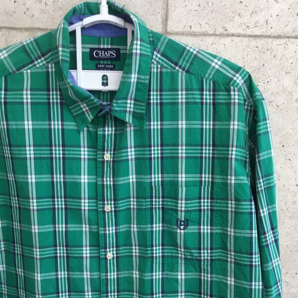 中古 アメリカ古着 CHAPS チャップス 長袖シャツ メンズ 3XL 4L 緑 グリーン チェック柄 ビンテージ カジュアル 送料無料