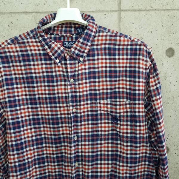 中古 アメリカ古着 CHAPS チャップス 長袖シャツ メンズ 2Xl XXL 3L 赤 レッド 青 ブルー チェック柄 ビンテージ カジュアル 送料無料