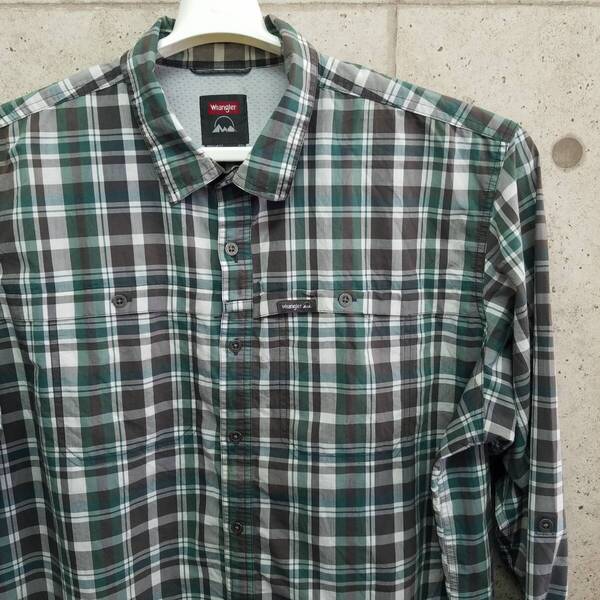 中古 アメリカ古着 Wrangler ラングラー 長袖シャツ メンズ 2XL XXL 3L 灰色 グレー 緑 グレー チェック柄 ビンテージ カジュアル 送料無料