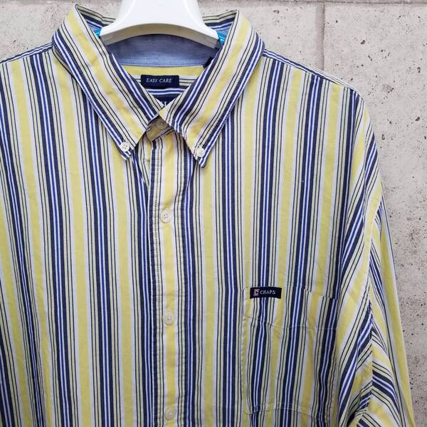 中古 アメリカ古着 CHAPS チャップス 長袖シャツ メンズ 2XL XXL 3L 黄色 イエロー ストライプ柄 ビンテージ カジュアル 送料無料