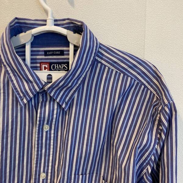 中古 アメリカ古着 CHAPS チャップス 長袖シャツ メンズ XXLサイズ 2XL 3L 紫色 パープル ストライプ柄 ビンテージ カジュアル 送料無料