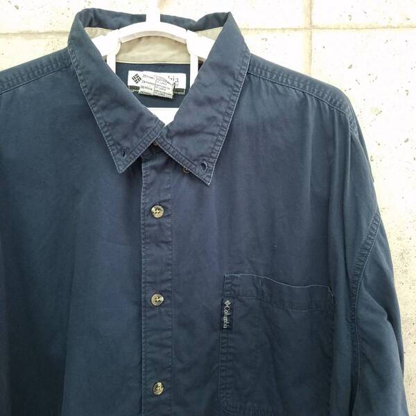 中古 アメリカ古着 Columbia コロンビア 長袖シャツ メンズ XXLサイズ 2XL 3L 紺色 ネイビー ビンテージ カジュアル 送料無料