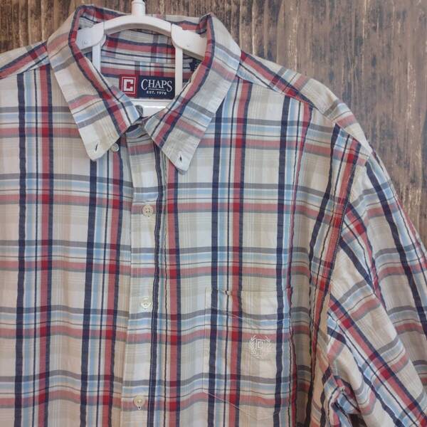 中古 アメリカ古着 CHAPS チャップス 半袖シャツ メンズ XXL 2XL 3L 赤 レッド 茶色 ブラウン チェック ビンテージ カジュアル 送料無料