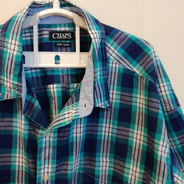 中古 アメリカ古着 CHAPS チャップス 半袖シャツ メンズ XXXLサイズ相当 3XL 4L 緑色 青色 グリーン ブルー チェック柄 ビンテージ