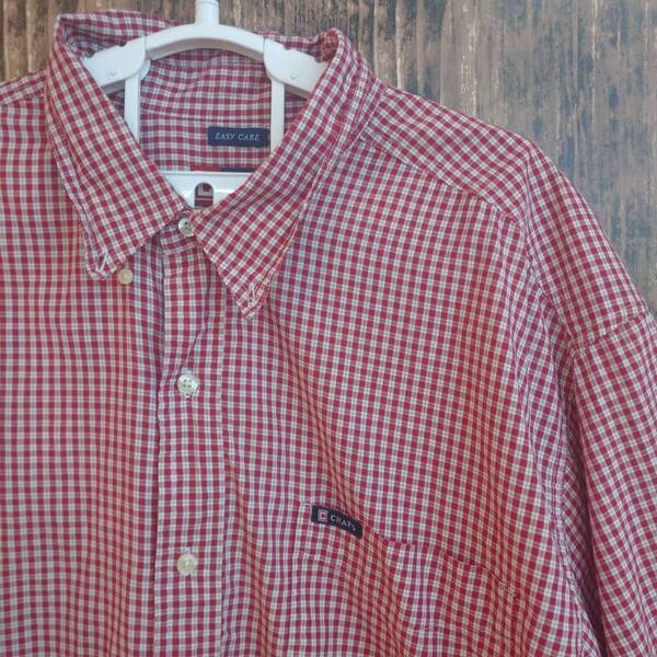 中古 アメリカ古着 CHAPS チャップス 半袖シャツ メンズ 2XLサイズ相当 XXL 3L 赤色 レッド チェック柄 ビンテージ カジュアル 送料無料