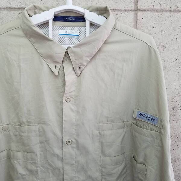 中古 アメリカ古着 Columbia コロンビア 長袖シャツ メンズ 3XLサイズ相当 アースカラー 無地 ビンテージ カジュアル 送料無料