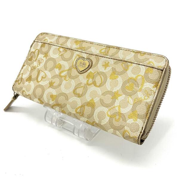 美品 COACH コーチ 長財布 ラウンドファスナー レザー ハート