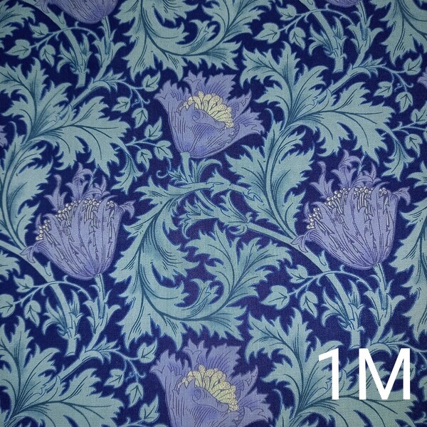 V&A ウィリアムモリス アネモネ ネイビー 1M 花柄 モリス生地 花柄生地 William Morris シーチング