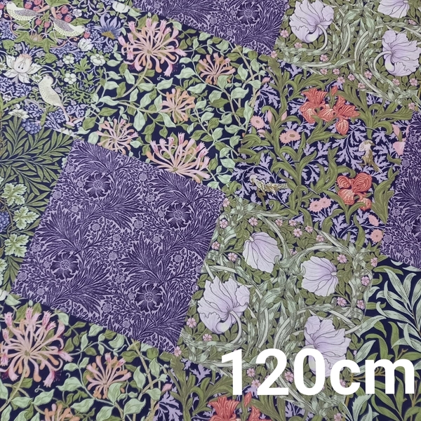 V&Aウィリアムモリス 花柄生地 パネル生地 いちご泥棒 ピンパーネル パープル系 120cm ハニーサックル アイリス ウィローボウ