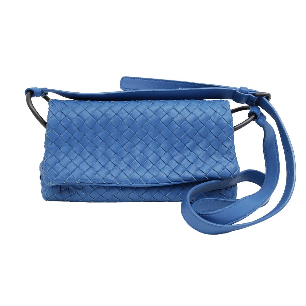【名東】ボッテガヴェネタ イントレチャート ショルダーバッグ ブルー 青色 レデ