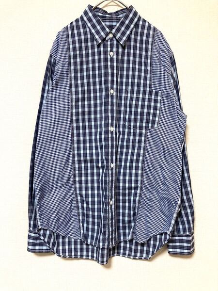 コムデギャルソン オム COMME des GARCONS HOMME マルチ チェック 総柄 トップス インナー 切り替え メンズ シャツ 長袖 XS