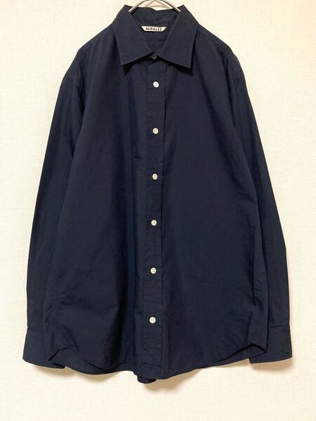 オーラリー AURALEE コットンシルク シャツ 長袖 メンズ トップス メンズ 4 ネイビー 紺 綿 絹 ロングスリーブ