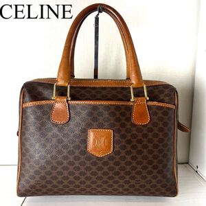 ヴィンテージ CELINE セリーヌ ハンドバッグ バック マカダム トリオンフ ミニボストン レザー ロゴ型押し ブランドロゴ ゴールド金具 PVC