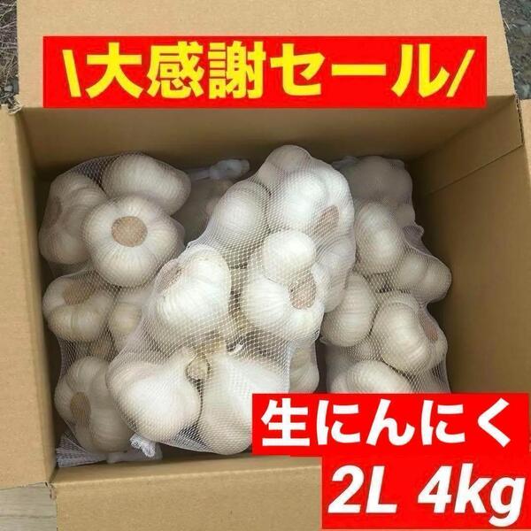 【大感謝セール】新物 青森県産 生にんにく 2L 4kg 福地ホワイト六片