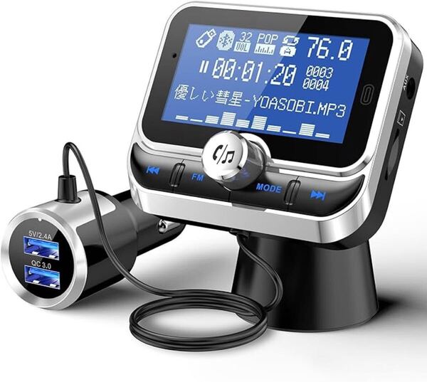 TOZATT FMトランスミッター Bluetooth5.3 車載 QC3.0急速充電対応 4つのUSBポート ハンズフリー通話 12V/24V車対応 カーチャージャー