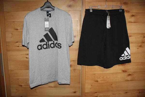 未使用 メンズO XL adidasアディダス 半袖Tシャツ&スウェットハーフパンツ 上下セット 送料無料即決