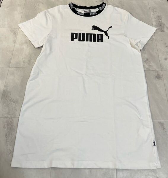 PUMA プーマ ロング丈 ロゴTシャツ 生地厚め 数回使用 サイズM ホワイト 白