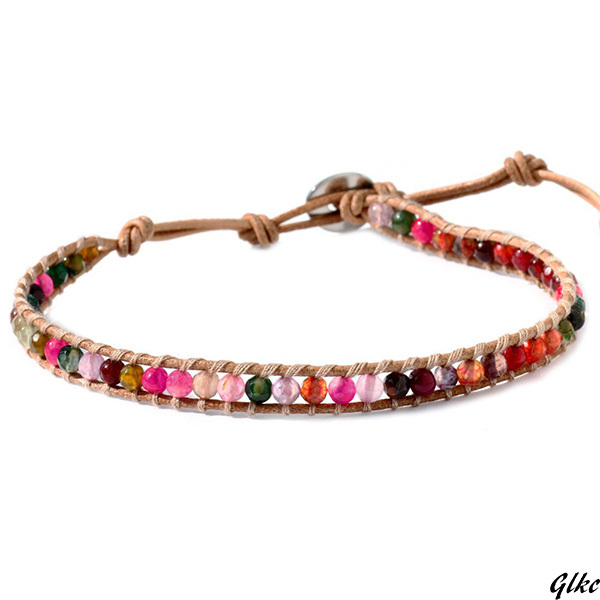 【天然石×本革レザーの調整アンクレット】 足元アクセサリー フリーサイズ 天然石