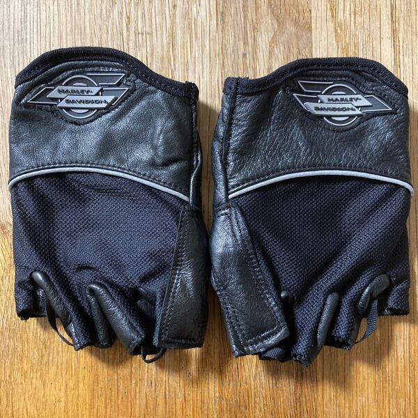 Harley Davidson leather gloves men's M used ハーレーダビッドソン オープンフィンガー レザー グローブ メンズ Mサイズ 古着