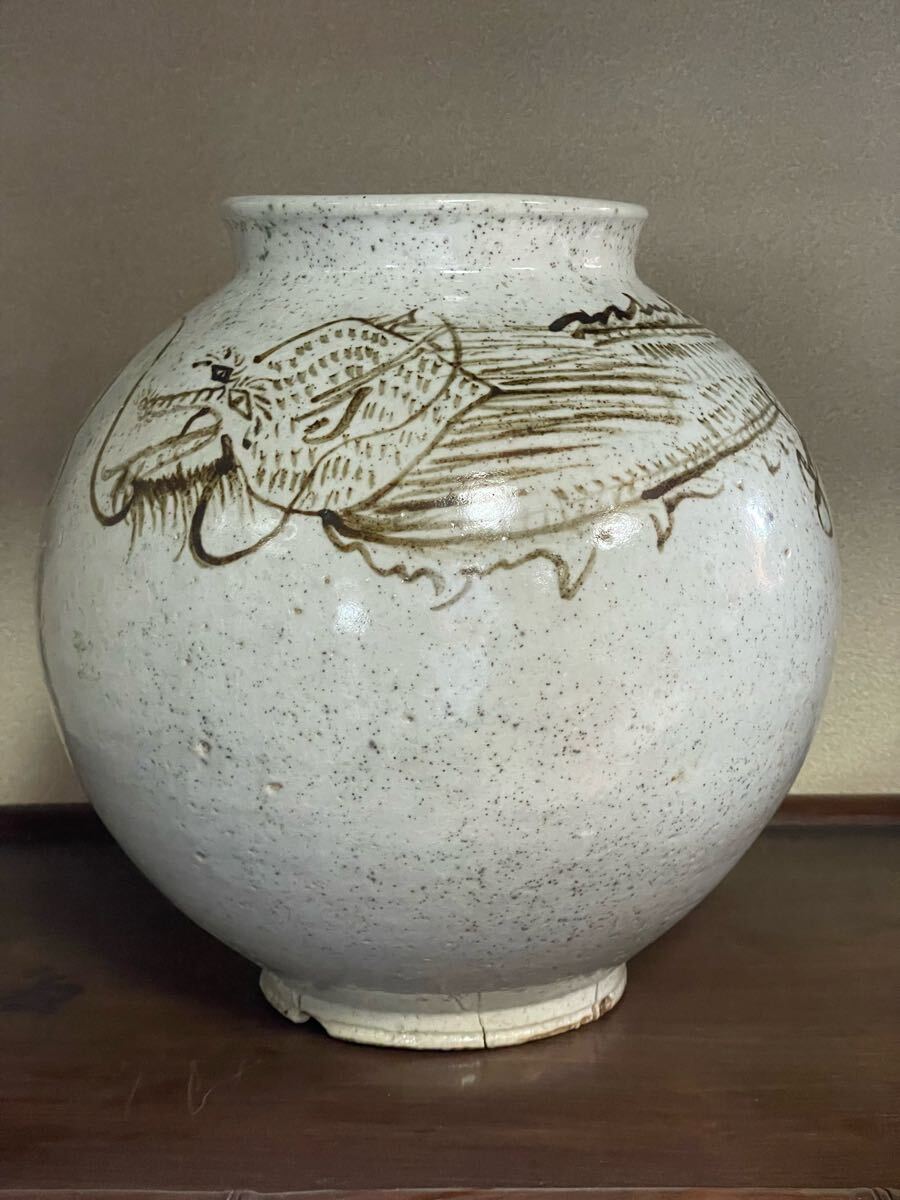 高麗 鉄絵灰釉徳利 絵高麗『唐草文』 広口瓶 花器 茶道具 陶芸アンティーク 高麗 鉄絵灰釉徳利 絵高麗『唐草文』 広口瓶 花器 茶道具 陶芸