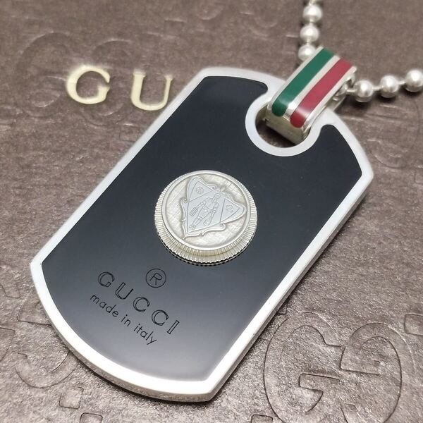 希少 GUCCI グッチ ネックレス ドッグタグ クレスト シェリーライン ペンダント シルバー925 アクセサリー プレート