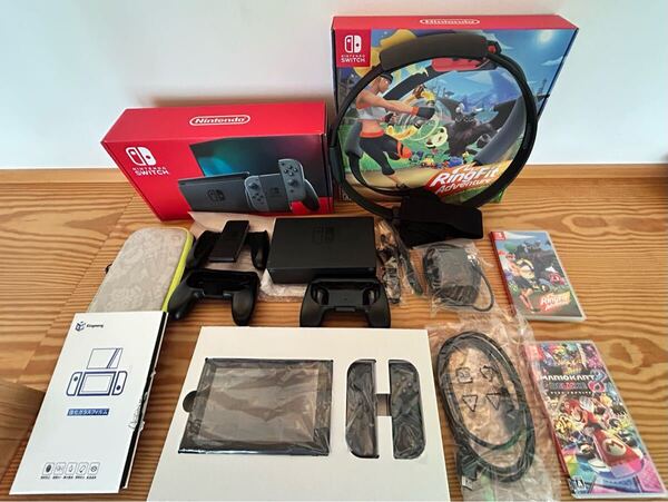(中古)Nintendo Switch ニンテンドースイッチ グレー リングフィットアドベンチャー マリオカート8 まとめ売り