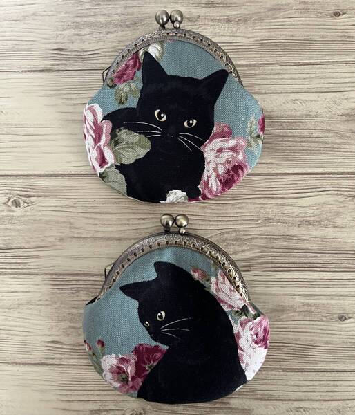 2個セット/ 小さめがま口 / ポーチ / 財布 / 小物入れ / ハンドメイド☆黒猫&薔薇・46