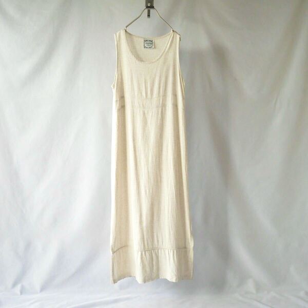 Made in USA flax mix ivory onepiece アメリカ製 リネン フラックス アイボリー切り替え ノースリーブ マキシワンピース vintage