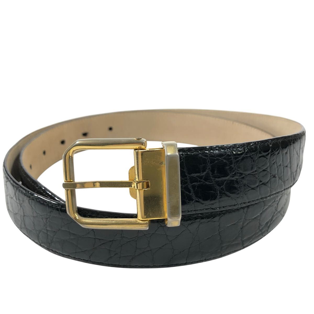 【希少】【moreschi】モレスキー　クロコダイル　レザー　ベルト　ゴールド 希少】【moreschi】モレスキー クロコダイル レザー ベルト