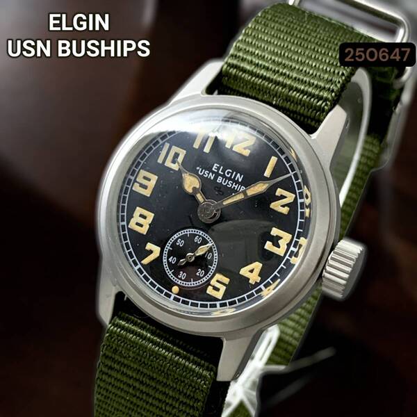 USA製 エルジン/ELGIN 動作良好 USN スモセコ ミリタリーブシップウォッチ ビンテージ メンズ腕時計 手巻き USN