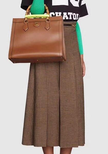 美品☆グッチ GG ダブルチェーン スカート チェック ロング プリーツ LL GUCCI