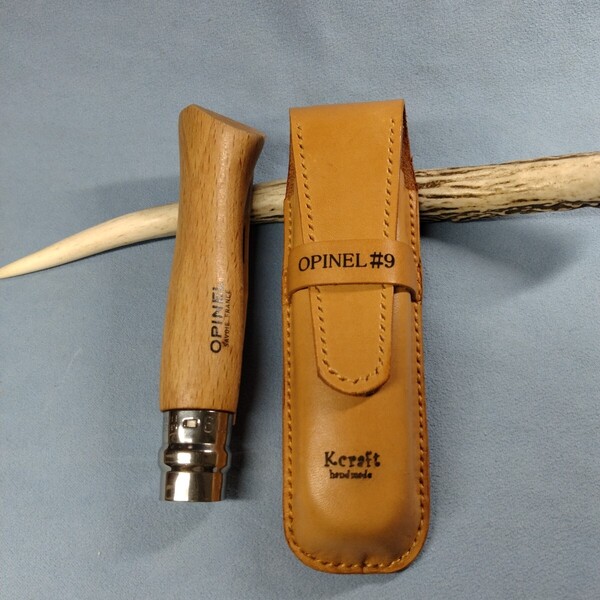 OPINEL NO9 オピネル レザーケース ハンドメイド ヌメ革 立体 手縫い アウトドア ナイフ 高評価頂いてます