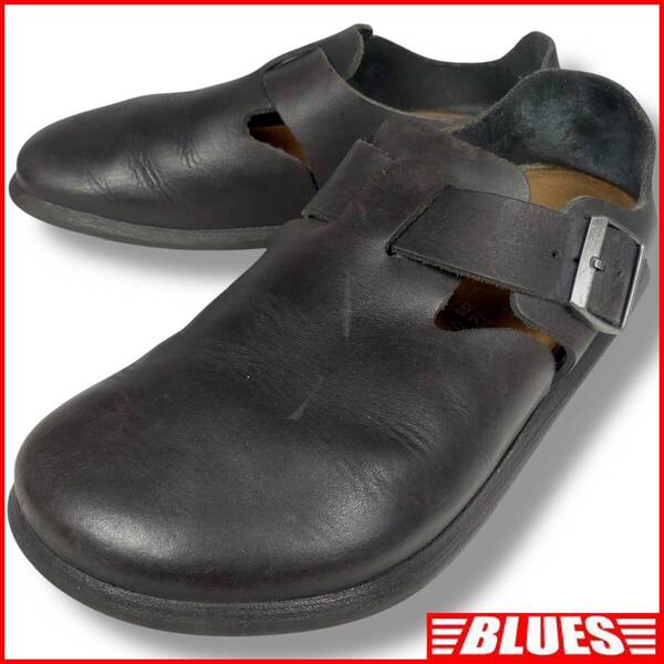 即決★BIRKENSTOCK★27cm レザーサンダル ビルケンシュトック ロンドン 42 クロッグ メンズ 黒 ブラック 本革 スリッパ 本皮