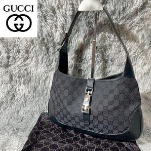 GUCCI ショルダーバッグ ジャッキー GG柄 キャンバス レザー 黒