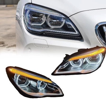 【送料無料】 ヘッドライト LED スモーク BMW 6シリーズ F06 F12 F13 2010-2017 アセンブリ エンジェルアイ フロント デイライト
