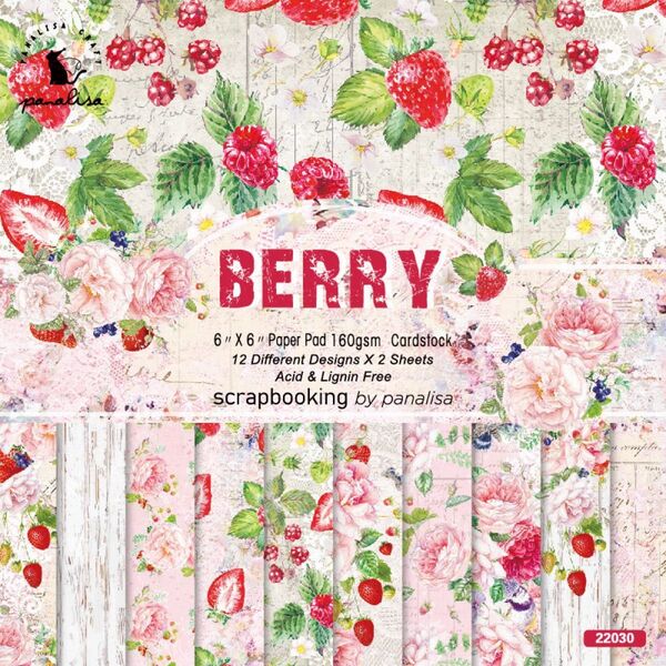 BERRY 24枚 デザインペーパー 苺 花 レース アート 装飾 背景紙 スクラップブッキング ジャンクジャーナル コラージュ