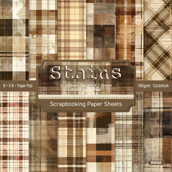 Stains 24枚 デザインペーパー アート チェック 装飾 背景 スクラップブッキング ジャンクジャーナル コラージュ素材
