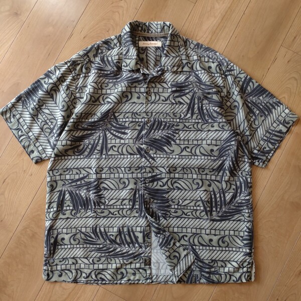 Tommy Bahama ポリネシアン トライバル/アロハシャツ/シルク100%/A151/古着/L