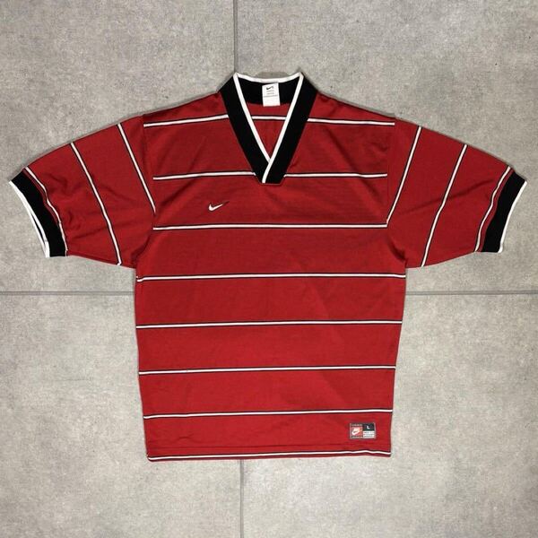OLD NIKE ゲームシャツ USA製 銀タグ 90s ボーダー プロチーム ナイキ ヴィンテージ Tシャツ アメリカ スウッシュロゴ L