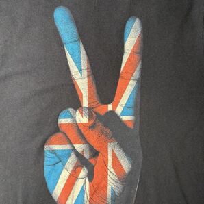 侮辱 ピースサイン Tシャツ ユニオンジャック イギリス 右手 国旗 ツラ抜群 ヴィンテージ ジェスチャー プリント ブラック M