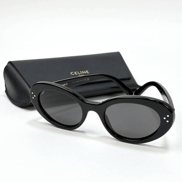 極美品 CELINE by Hedi Slimane イタリア製 オーバル キャットアイ サングラス CL40193I 01A 53□21-145 ブラック レディース SSM5798