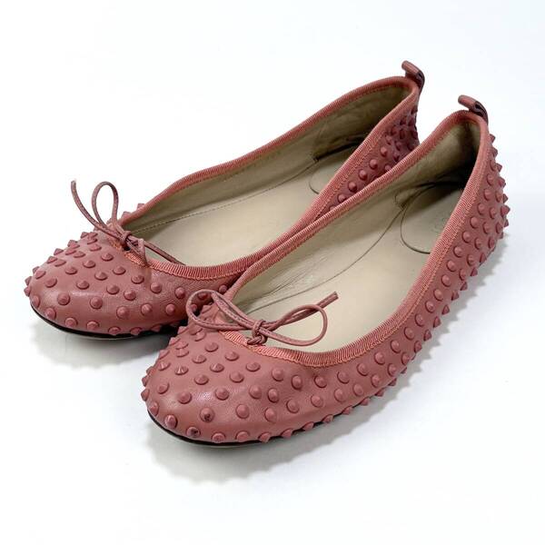 GUCCI / グッチ イタリア製 ナッパレザー スタッズ バレエシューズ 363591 38.5 ピンク バレリーナ フラットパンプス リボン SSM5299