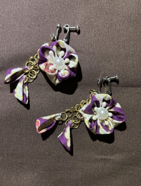 【ハンドメイド handmade】夏祭りつまみ細工イヤリング