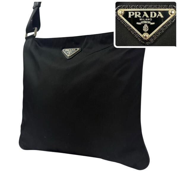 【近現行】PRADA プラダ サコッシュ ショルダーバッグ カバン クロスボディ 斜めがけ 三角ロゴ ナイロン サフィアーノレザー 黒 ブラック